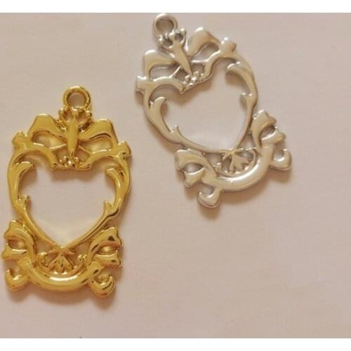 GLADZGT 10 pcs/lot Lace heart-shaped Metal Frame Pendant Gold Charm Bezel Setting Cabochon Setting UV Resin Charms