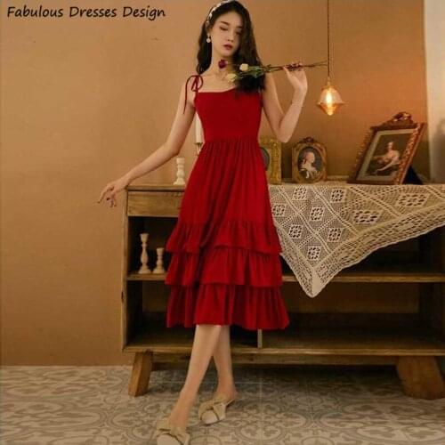 Gracefully Red Short Prom Dresses 2021 Tiered Tea Length Spaghetti Strap Dress for Graduation Plus Size Rochii Robe de soiree