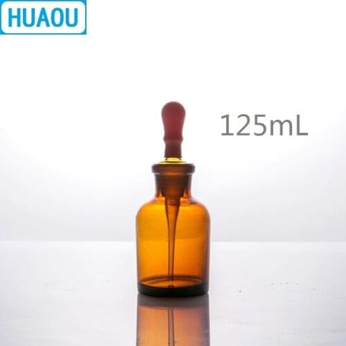 HUAOU 125mL Dropping Bottle Brown Amber Glass with Ground in Pipette and Latex Rubber Nipple Laboratory Chemistry Equipment