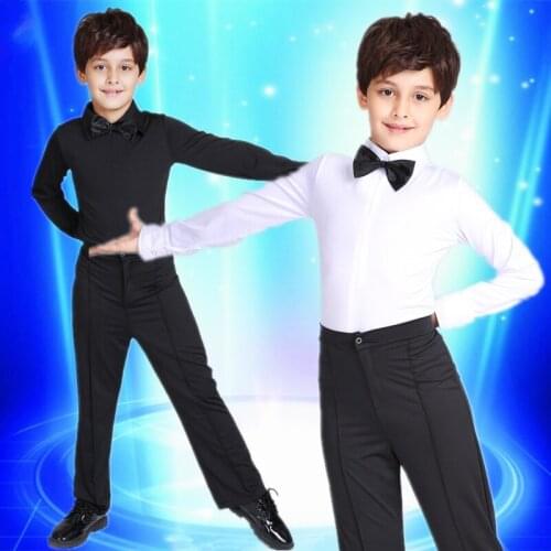 2017 New kids Children Boy black white Latin Dancing Clothing Set boys Latin Shirt+pants Set Rumba/Cha Cha/Samba Dancewear