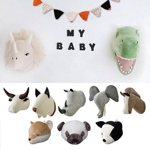 Creative Dinosaur Elephant Deer Wall Hanging Decor Cute Stuffed Animal Plush Toy Princess Doll Girl Nursery Room Kid Gift