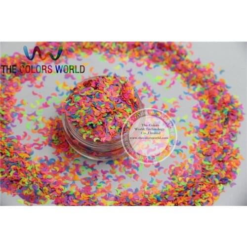 MN3-76 Mix 3MM Neon Color Solvent Resistant Glitter MOON shape Glitter for Nail Polish Acrylic,DIY supplies1pack=50g