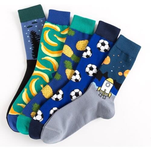 Men Socks hip hop Male Socks Funny Cut Sock Crew Mid Length Cartoon Fruit Animal Food Socks Plus Size