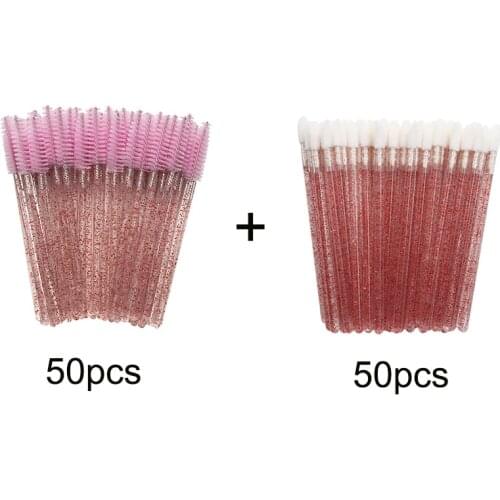 2 In 1 Makeup Tools Set Crystal Handle Lip Gloss Cotton Swabs Eyelash Micro Comb Brushes Mascara Wands for Wholesale