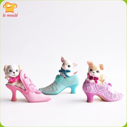 2021 New Creative High Heels & Dog Silicone Molds Famous Dog Prince Princess Home Decoration Candle Moulds Plaster Resin Mould