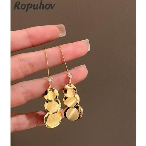 ROPUHOV 2021 New Korean Trendy Summer Earrings Joker Diamond Opal Geometric Ear Hook Online Celebrity Fairy Ear Jewelry