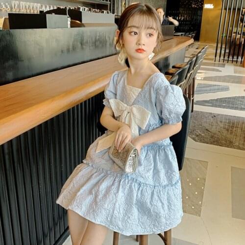 Summer New Girls' Dresses Childrens Clothing Girls Sweet Lovely Polka Bow Dress Teens Big ChildrenS Clothing 4-12 Years