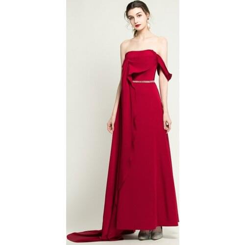 2021 Red Wine Celebrity Dresses A-Line Strapless Sweetheart Satin Beaded Belt Zipper Back Formal Evening Prom Party Gowns New