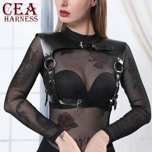 CEA Sexy Gothic Women Leather Harness Suspender Belt Pastel Body Bondage Lingerie Harajuku Club Underwear Garter Harness Belts