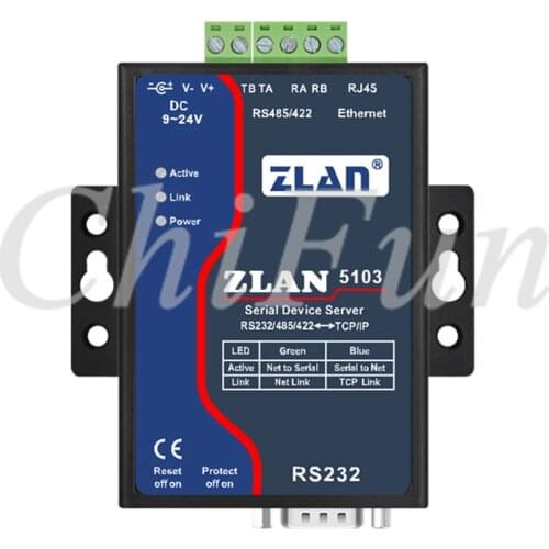 Industrial serial port RS232 RS422 RS485 to Ethernet TCP/IP server device converter ZLAN5103 Serial Device Server Support DHCP