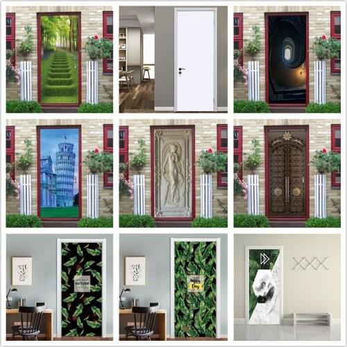 3D View Door Wallpaper PVC Adhesive Waterproof Removable Poster Room Decoration Living Room Bedroom Wall Sticker adesivo porta