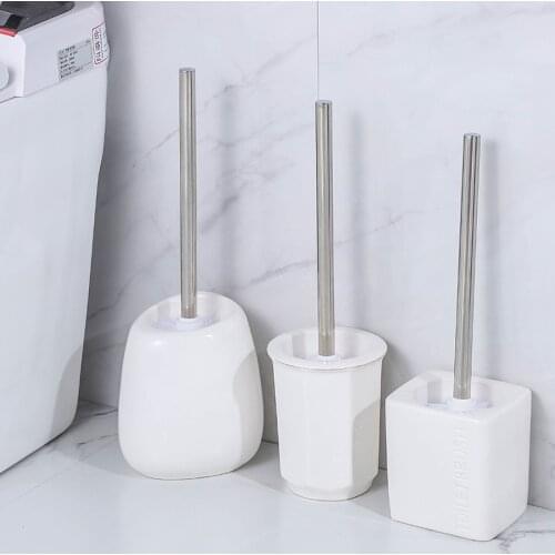 White Ceramic Toilet Brush Household Toilet Cleaning Brush Stainless Steel Long Handle Ceramic Base Bathroom Accessories Set