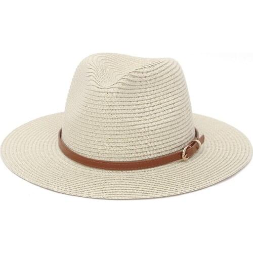 Fashion Straw Sun Hats for Women Men Panama Fedora Belt Fashion Summer Wide Brim Sun-Shading Hat Paper Beach Hat
