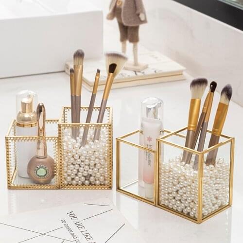 Glass Makeup Brush Box Holder Jewelry Box Pencil Bucket Makeup Organizer Desktop Cosmetic Storage Box Pearls Barrel ZM827