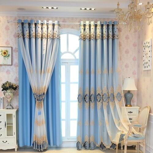 Shading Nordic Simple Atmospheric Embroidery New European Style Double Ribbon Yarn Curtains for Living Dining Room Bedroom