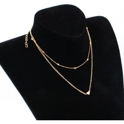 2020 Simple Trendy Gold Color Love Heart Choker Necklace For Women Multi Layer Beads Chocker Necklaces collar Jewelry Gifts