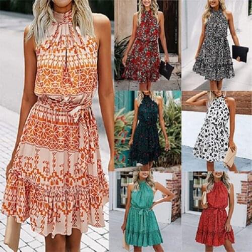 Summer Dress Women Boho Leopard Printed Mixi Dress Fashion Beach Evening Party Dress Sleeveless Sundress Vestidos