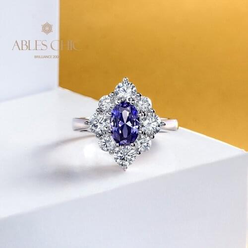 Sterling Silver 5A Zircon Iolite Gemstone Bridal Engagement Rings Oval Lab Purple Amethyst Wedding Ring Women Gift S2R1S2R1207