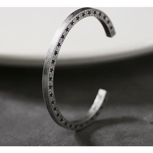 1pc Nordic Men Retro Vintage Titanium Steel Star Pattern Cuff Open Bangles Jewelry Viking Bracelet Unisex Jewelry SS-163