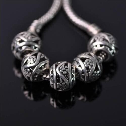 10pcs 10mm Tibetan Silver European Charm Loose Hollow Metal Big Hold Beads 9