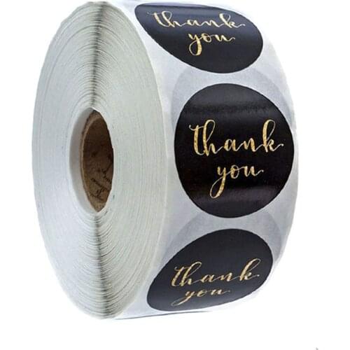 Black Gold Foil Thank You Stickers Round Roll Stickers For Envelope Wedding Festival Package Decoration Lable Stickers 500pcs