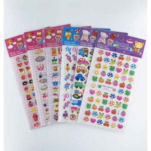 4 Sheets/Set Candy Waterproof PVC Cartoon Stickers Cute Cake Animal Car 3D Funny DIY Sticker for Laptop Mobile Phone Decoration