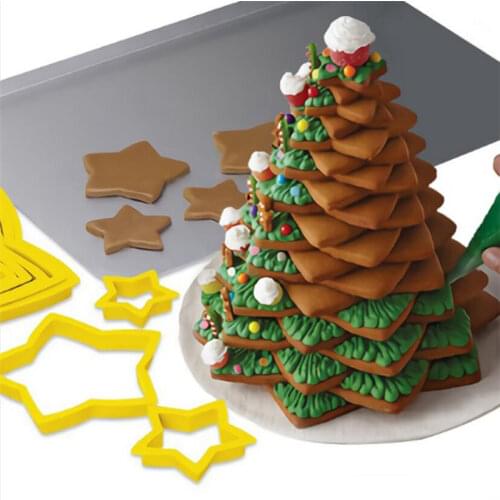 6Pcs/Set Star Shaped Plastic Christmas Cake Mold Biscuit Cutter Stamp Fondant 3D Cake Decorating Tools kitchen accessories