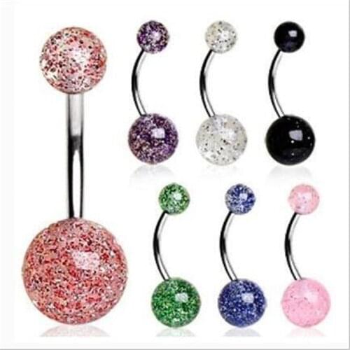 7Pcs New Trendy Stainless Steel Double Ball Navel Rings Acrylic Navel Bars Fashion Women Belly Button Ring Body Piercing Jewelry