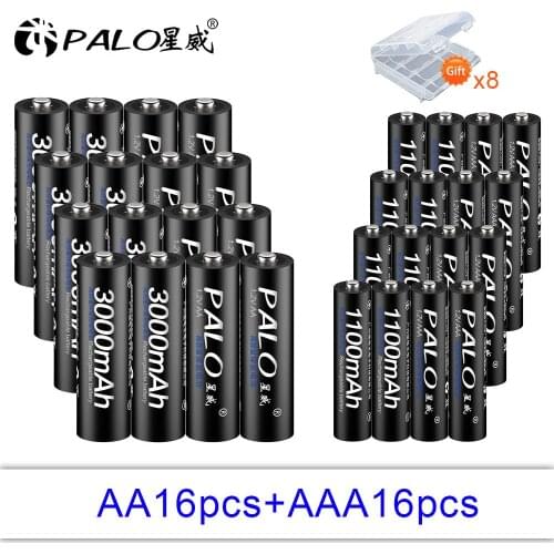 PALO 12-24pcs 1.2V AA Rechargeable Battery AA + AAA 1.2v Ni-MH Rechargeable AAA Batteries for camera led torch Toys RC