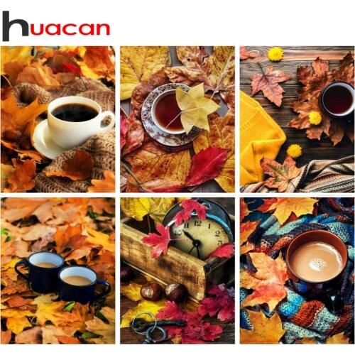 Huacan Diamond Painting Autumn Fallen Leaves Full Drill Diamond Embroidery Mosaic Coffee Cup Cross Stitch Home Decor