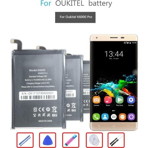 Free Tools K6000 Pro Mobile Phone Battery For Oukitel K6000 K6000Pro Real 6000mAh High Quality Replacement Bateria Batteries