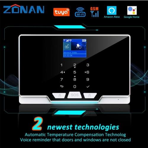 ZONAN Tuya APP Remote Control 11 Languages 433MHz Wired Wireless Wifi GSM Home Security Buargal Alarm System with IP Camera