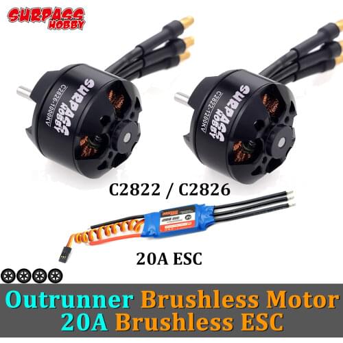 SURPASS HOBBY C2822 C2826 Brushless Motor Outrunner 20A Brushless ESC 3S for RC Airplane Fixed-wing Drone Aircraft Helicopter