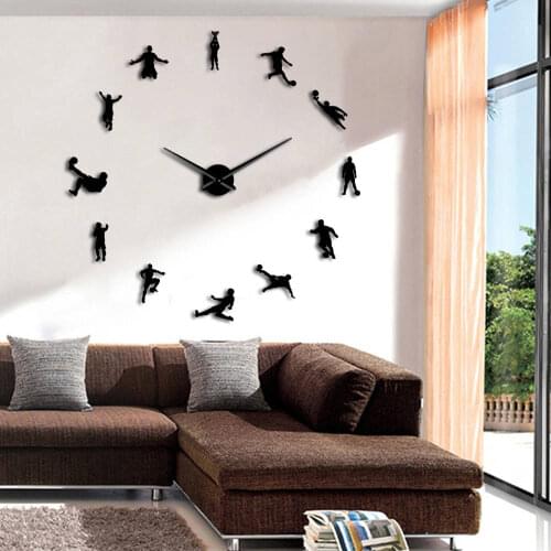 Football Players Contemporary Soccer Game DIY Large Wall Clock Watch Kids Football Fans Living Room Hall Wall Decor Boy Gift