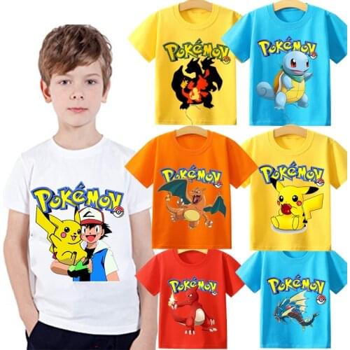 Pokemon Pikachu Children T Shirts Game Cartoon Pattern Charizard Greninja Mewtwo Kids Short Sleeve Clothing Boys Clothes Tee