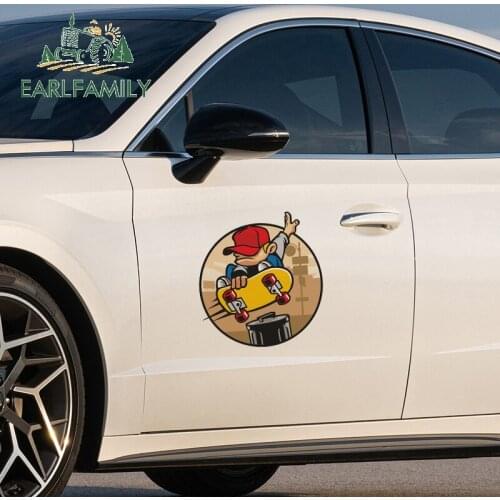 EARLFAMILY 43cm x 39.7cm Funny Play Skater Cartoon Car Stickers JDM Car Body Decals Trunk RV VAN Car Warp Accessories