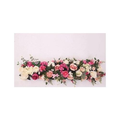 1 meter Long European Blush Pink & Purple Flower Row for Mandap Canopy Decor Rose & Hydrangea New Design Flower Rod Flower Wall