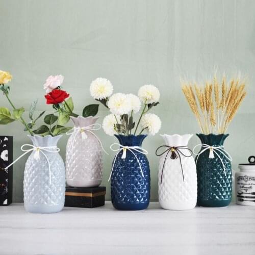 1PCS Creative Simple Pineapple Ceramic Vase Dry Flower Hydroponic Vase Ornament for Home Office Desktop Decoration Crafts