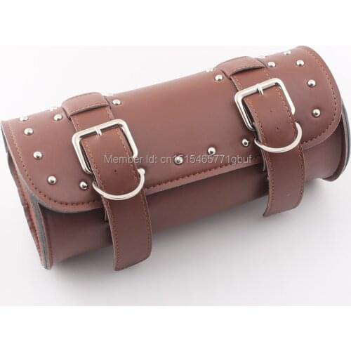 Brown Multi-use PU Leather Small Tool Roll Kit Saddle Bags fits for Motorbike/Motorcycle Front Fork Custom Free Shipping