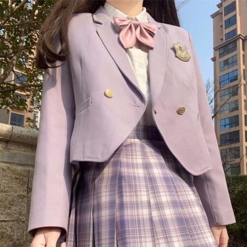 Spring and Autumn JK Suit Women 's Orthodox Japanese Basic Short College Style Black Purple Suit Jacket Long Sleeve