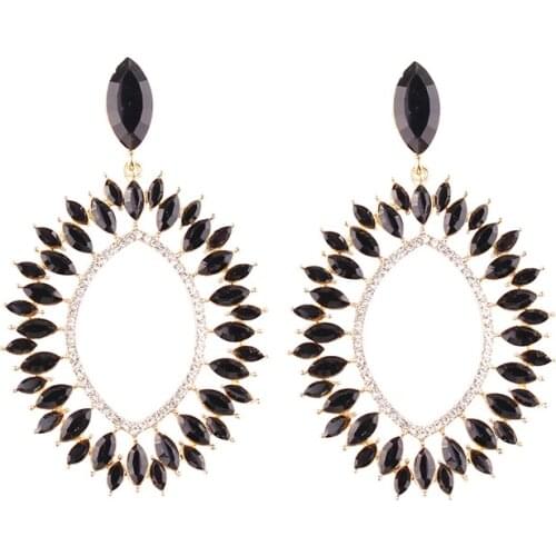 LUBOV Luxury Colorful Crystal Big Glass Pendant Drop Earrings Personality Leaf Shape Crystal Earrings Women Fashion Jewelry