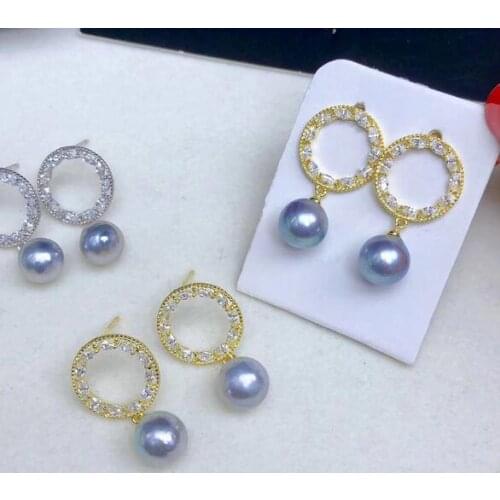Fashion zircon S925 silver Jewellery Earring circle Seawater pearl Pearl Earrings