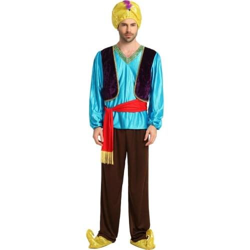 Mens Hinduism Indian costumes adult party jasmine aladdin costume Lamp genie Adam prince Fantasia Boy Arab Clothing cosplay