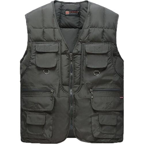 Vest Man Winter with Many Pockets Male Sleeveless Jacket Men Fashion Zipper Cotton Warm Pro Journalist Waistcoat Mens Vests