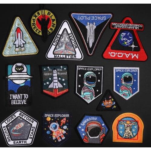 Punk Alien Patches for Clothing UFO Embroidered Appliques Iron on Astronaut Badges Stripes Planets Stickers on Clothes Decor