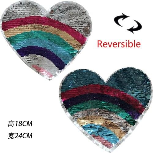 New Love Heart Patch Reversible Sequin Rainbow Patch Sew On Cheap Embroidered Patches For Clothes Stripes DIY Applique Badge