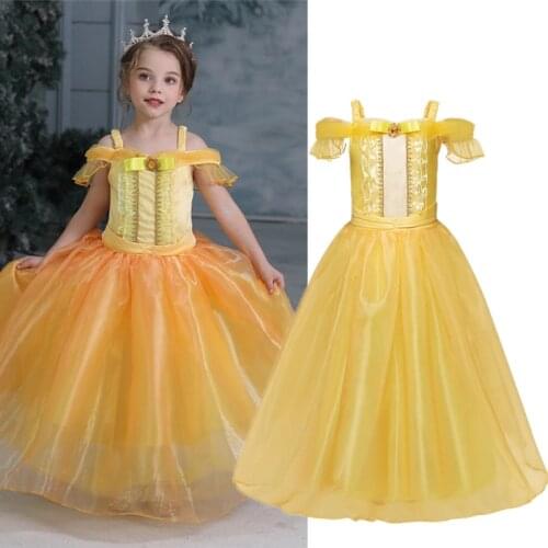 Girls Belle Cosplay Princess Dress For Kids Beauty and the Beast Halloween Party Dress Up Children Costume Fancy Disguise