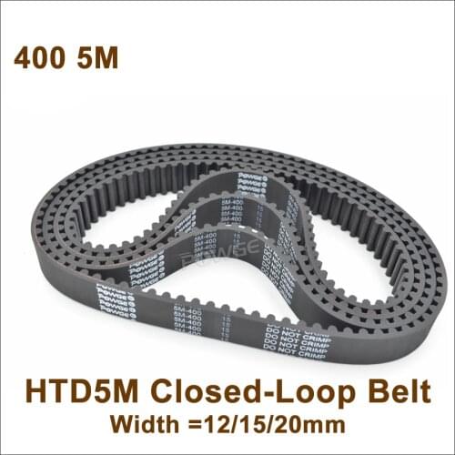 POWGE 400 5M Synchronous Belt Teeth=80 Width=12/15/20 Length=400mm Closed-Loop HTD 5M Timing Belt Pulley 400-5M