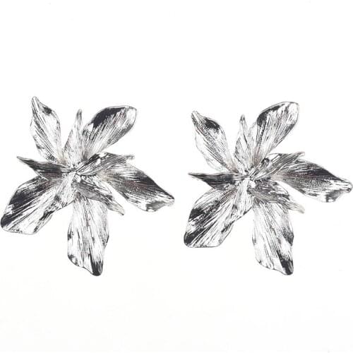 PPG&PGG New Charm Fashion Jewelry Bright Gold Silver Color Metal Flower Earrings Big Heavy Statement Geometric Women Earrings