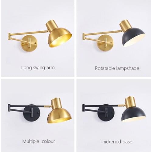 Simple Post-modern Double Rocker Arm Wall Lamp Nordic Light Luxury Reading Lamp LED Bedroom Bedside Livingroom Wall Sconce E27